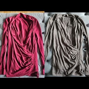 Ann Taylor Faux Wrap Top Bundle 2 Piece Long Sleeve Red & Brown Sz L